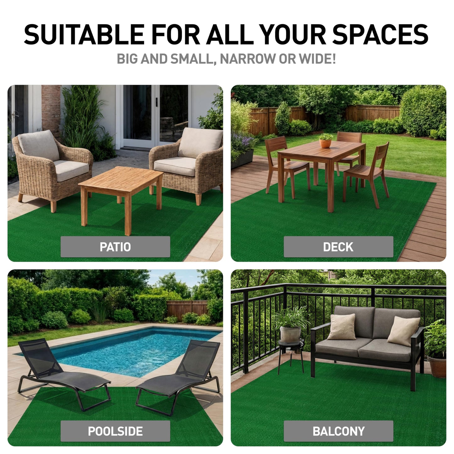Rugshop Artificial Grass Indoor Outdoor Area Rug, Lightweight Synthetic Turf with Rubber Backing, Easy to Clean Polypropylene Lawn Mat for Patio, Balcony, Deck, 7'10" x 10' Green