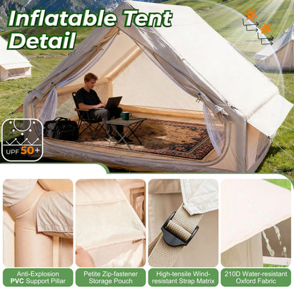 AirOutelle 4-6 Person Inflatable Air Tent - 4 Season Family Camping Tent with 3000mm Waterproof & Quick Setup Under 5 Mins, Includes Manual Pump, Storage Bag & Stakes