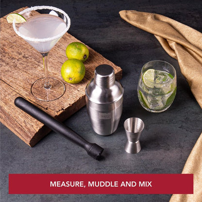 Vacu Vin Cocktail Set – 3-Piece Bar in a Box Starter Kit – Includes Muddler, Jigger & Recipe Guide – Compact Home Bartending Set for Beginners – Easy Cocktail Making Kit & Gift Idea