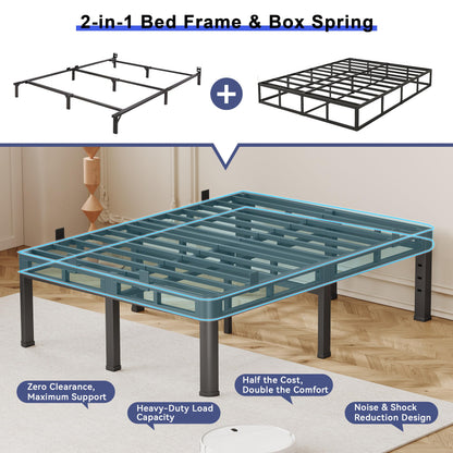 Anyroom Bed Frame King Size 24 Inch Tall, Double Layer Heavy Duty Metal Bed Frames 4000 lbs Capacity, Platform Bedframes with Headboard Holes, Round Corner Legs, Mattress Slide Stopper, Easy Assembly