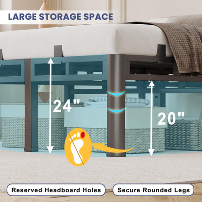 Anyroom Bed Frame King Size 24 Inch Tall, Double Layer Heavy Duty Metal Bed Frames 4000 lbs Capacity, Platform Bedframes with Headboard Holes, Round Corner Legs, Mattress Slide Stopper, Easy Assembly