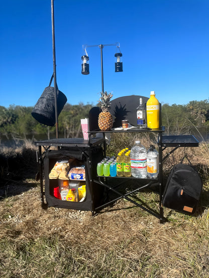 Nice C Camping Kitchen Station, Camping Table, Picnic Table, Portable Grill Table, Folding Cook Table, Upgrade Light Stand and Windshield Station & Organizers, Carry Bag for Beach, Picnic (Black)