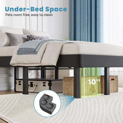 NKZ Box Spring Full Size, 14 inch All-in-One Box Spring with 9 Legs for Full Bed, 4000lbs Heavy Duty Metal Mattress Foundation with Fabric Cover, Noise Free, Easy Assembly, Black