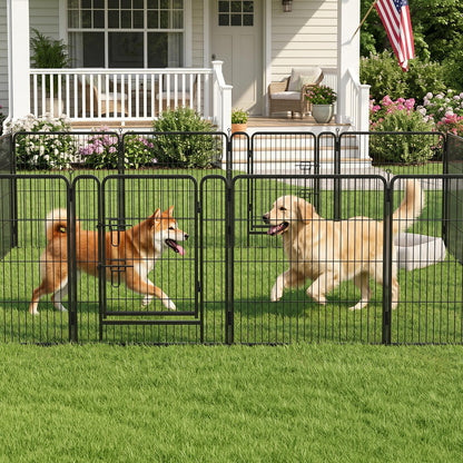 MAKE CHANGES Metal Dog Playpen - 32" Height 16 Panels Foldable Exercise Pen for Dogs Indoor/Outdoor Pen with Door for Pet Animals Portable Pet Playpen Polygon Dog Enclosure (Black)