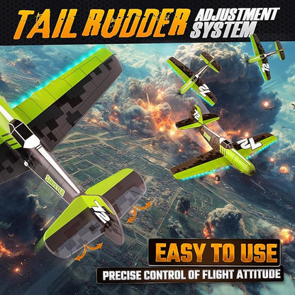 BEZGAR HQ089 RC Plane Drones for Kids 6-axis Gyro Remote Control Airplane RC Helicopter Easy Control for Beginners Toys with Colorful LED Navigation Lights(Green)