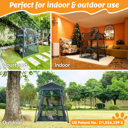 Itent X-Large Catio Outdoor Cat Enclosure,3 Tier Cat Tower Tent Weatherproof & Sunproof with Waterproof Floor & 3 Doors, Foladable and Portable for Patio, Deck,Camping, Indoor & Outdoor(Patented)+3 Tu