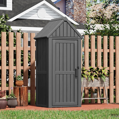 Fancyango Outdoor Resin Storage Cabinet Sturdy All-Weather Shed with Removable Shelves Lock Ring & Reinforced Floor – for Garden Patio Lawn (Black1)