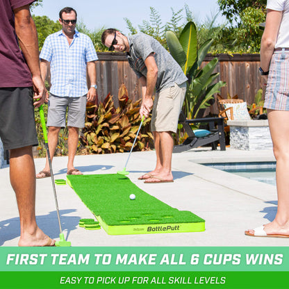 GoSports BattlePutt Golf Putting Game Set - 11 ft Backyard Putting Green Pong Style Golf Mat with 2 Putters, 2 Balls and 12 Hole Covers - Great Golfer Gift