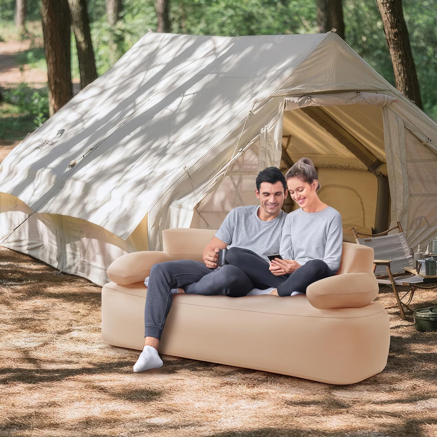 ZTOONE Inflatable Sofa with Built-in Air Pump Rechargeable, Inflatable Couch Support 880 lbs,Blow Up Couch for Camping Home,Travel,Picnic