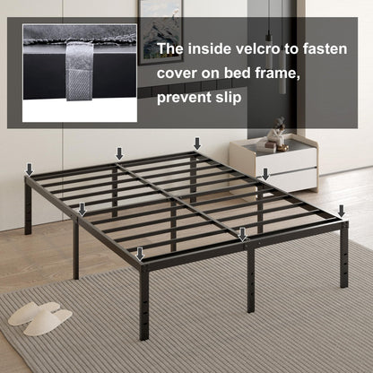 Cieemine 18 Inch Full Size Bed Frame with Black Bed Cover, Metal Bed Frame Full Size No Box Spring Needed, Heavy Duty Mattress Foundation, Easy Assembly, Noise Free