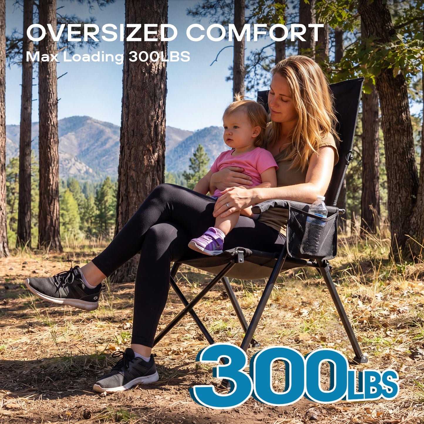 ARURU Reclining Camping Chair for Adults Heavy Duty, Folding Recliner Lawn Chairs with 6-Positions Adjustable High Back, Portable Patio Lounge Chairs for Outdoor Poolside Sports Beach