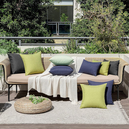 MIULEE Decorative Outdoor Throw Pillow Covers - Waterproof Faux Linen Cushion Cases | 22x22 Inch Navy, Set of 2