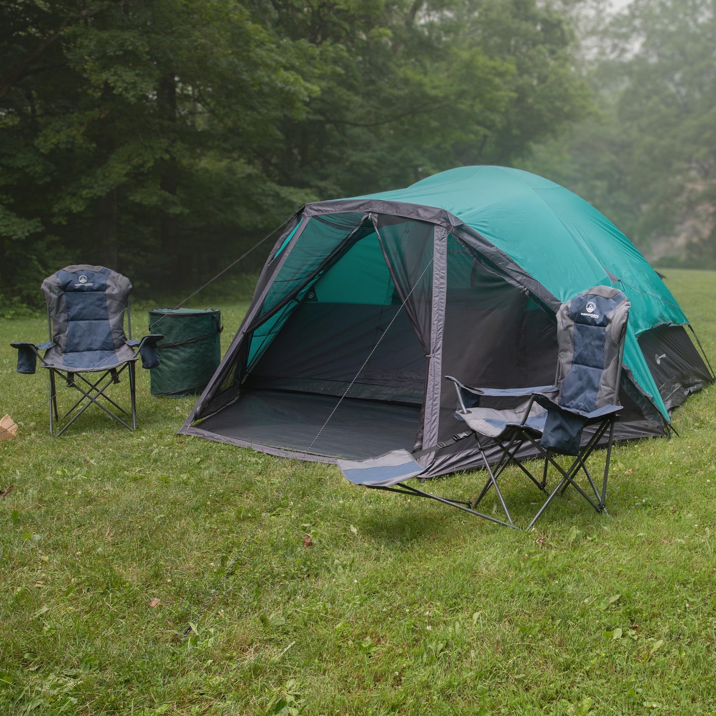 6 Person Camping Tent - Water-Resistant Cabin Style Outdoor Shelter with Built-in Screen Tent and Carrying Bag by Wakeman Outdoors (Teal)