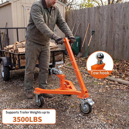 Trailer Mover Dolly with 2'' and 2-5/16'' Receiving Tongues, Load Capacity 3500 Lbs Trailer Tug with Three Wheels, Adjustable Tongue Height for RV Boat Motorcycle, Moving Trailers, Campers, Orange