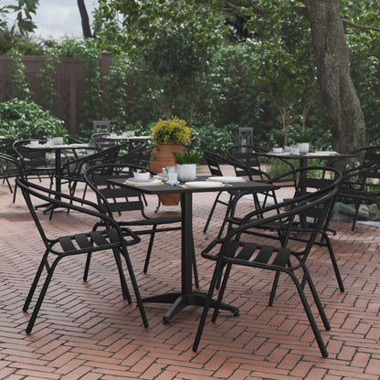 Flash Furniture TLH-ALUM-28SQ-017BK4-GG Lila 27.5'' Square Aluminum Indoor-Outdoor Table Set with 4 Slat Back Chairs, Black