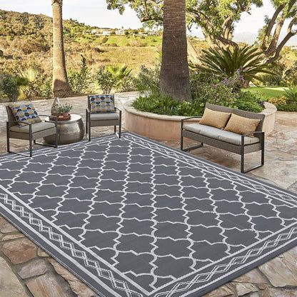 Garvee Outdoor Rug 10'x20' for Patios Clearance, Reversible Outdoor Plastic Straw Waterproof Camping Carpet, Large Area Rugs Patio Mats for Outside RV, Camper, Deck, Porch, Beach, Picnic (Grey/White)