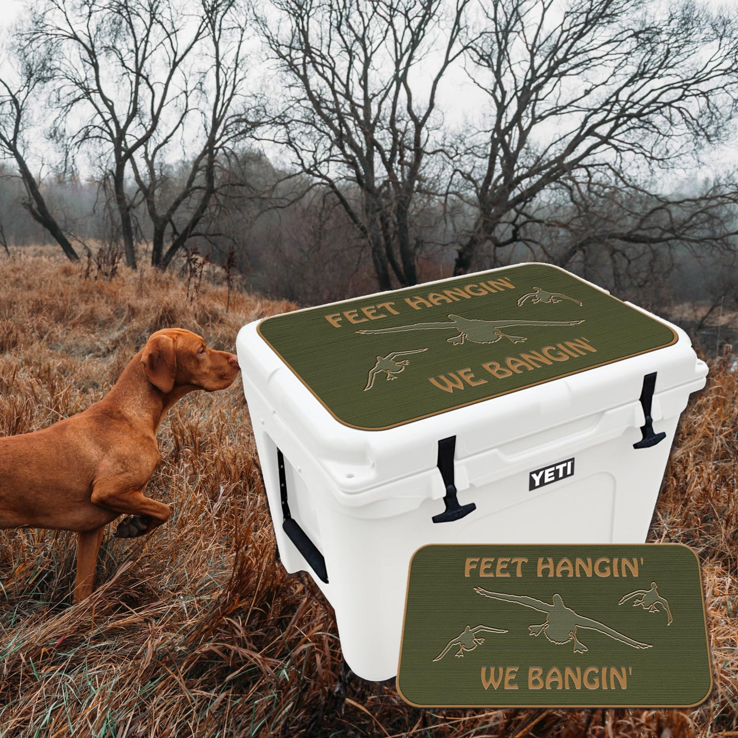 USATuff SeaDek EVA Mat Cooler Pad fits YETI 45 Tundra | Peel & Stick Application | Non Slip Comfort Accessories - Feet Hangin We Bangin (OliveGreen-Mocha)