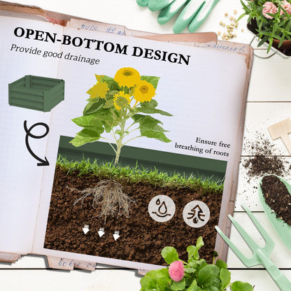 Outsunny Galvanized Raised Garden Bed, 55" Tall Outdoor Planter Box with Trellis Tomato Cage and Open Bottom for Climbing Vines, Vegetables, Flowers in Backyard, Garden, Patio, Green