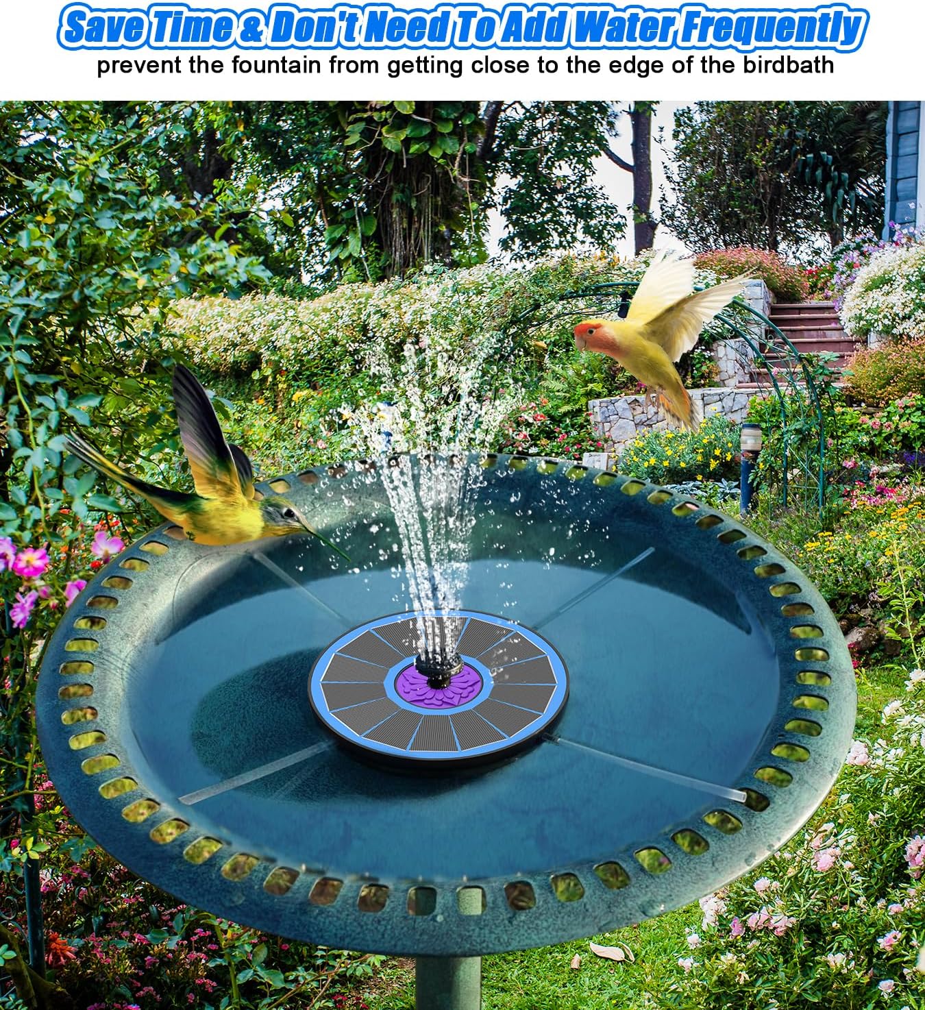 SZMP Solar Fountain - 3.5W Bird Bath Water Feature with Upgraded Glass Panel & 7 Nozzles | Blue