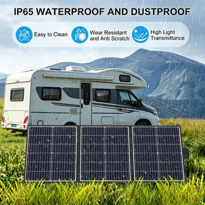 100W Portable Solar Panel 23.5% Efficiency Mono Foldable Solar Charger with USB-A, Type-C & DC 20V Lightweight Design IP65 Waterproof for Camping RV Off-Grid Emergency Power