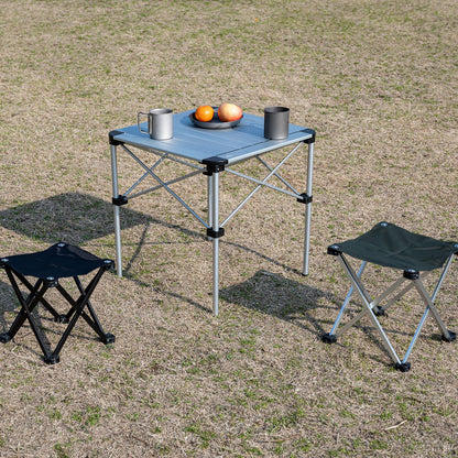 iClimb 1 Stable Square Table and 1 Heavy Duty Compact Folding Chair Bundle for Adults Outdoor Camping Glamping Concert Beach Backyard RV Travelling