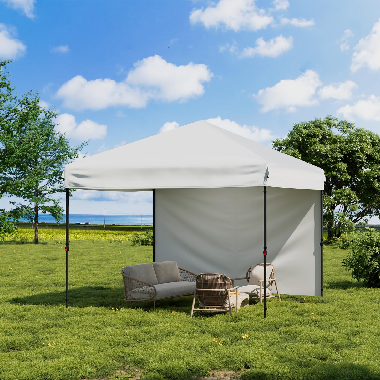 GarveeHome 10x10 Pop Up Canopy Beach Tent with Removable Sidewall UPF 50+ Waterproof, Tents for Camping & Parties, Gazebo Outdoor Canopy Tent, Easy Setup in Center Lock One Push Instant, White