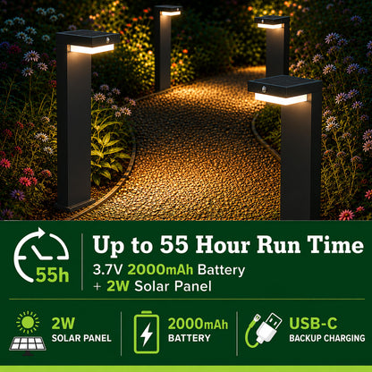 VerLuce - 20.5" Solar Pathway Lights - Walkway Solar Lights for Outside - PIR Sensor & Two Lighting Modes - Rechargeable Battery Lasts Up to 55 Hours - 3000K - IP44 Weather Resistant - 4 Pack