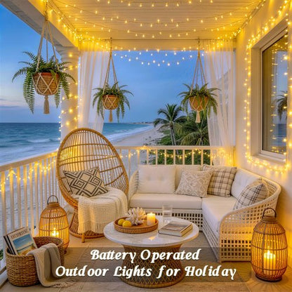 JMEXSUSS 2 Pack Outdoor String Lights Battery Operated, Total 66ft 200 LED Fairy Lights with Remote, Warm White Battery Christmas Lights for Bedroom Indoor Holiday House Tree Porch Party Yard