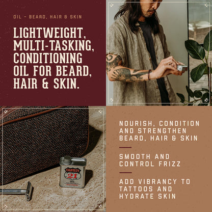 18.21 Man Made Hair, Skin & Beard Oil for Men, 4 Scents - Non-Greasy, Conditioning Balm with Castor Seed, Jojoba, and Argan Oils - Premium Tattoo and Mustache Care Products