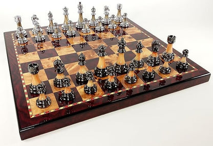 Staunton Chrome &amp Black Chrome Chess Men Set W 18 Gloss Cherry Color Board