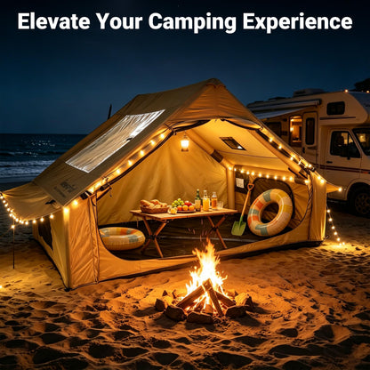 Inflatable Glamping Camping Tent 4-6 Person, 5 Min Quick Setup Tent with Pump, Waterproof Windproof Heavy Duty Oxford, Panoramic Skylight, 4 Season Family Outdoor Shelter