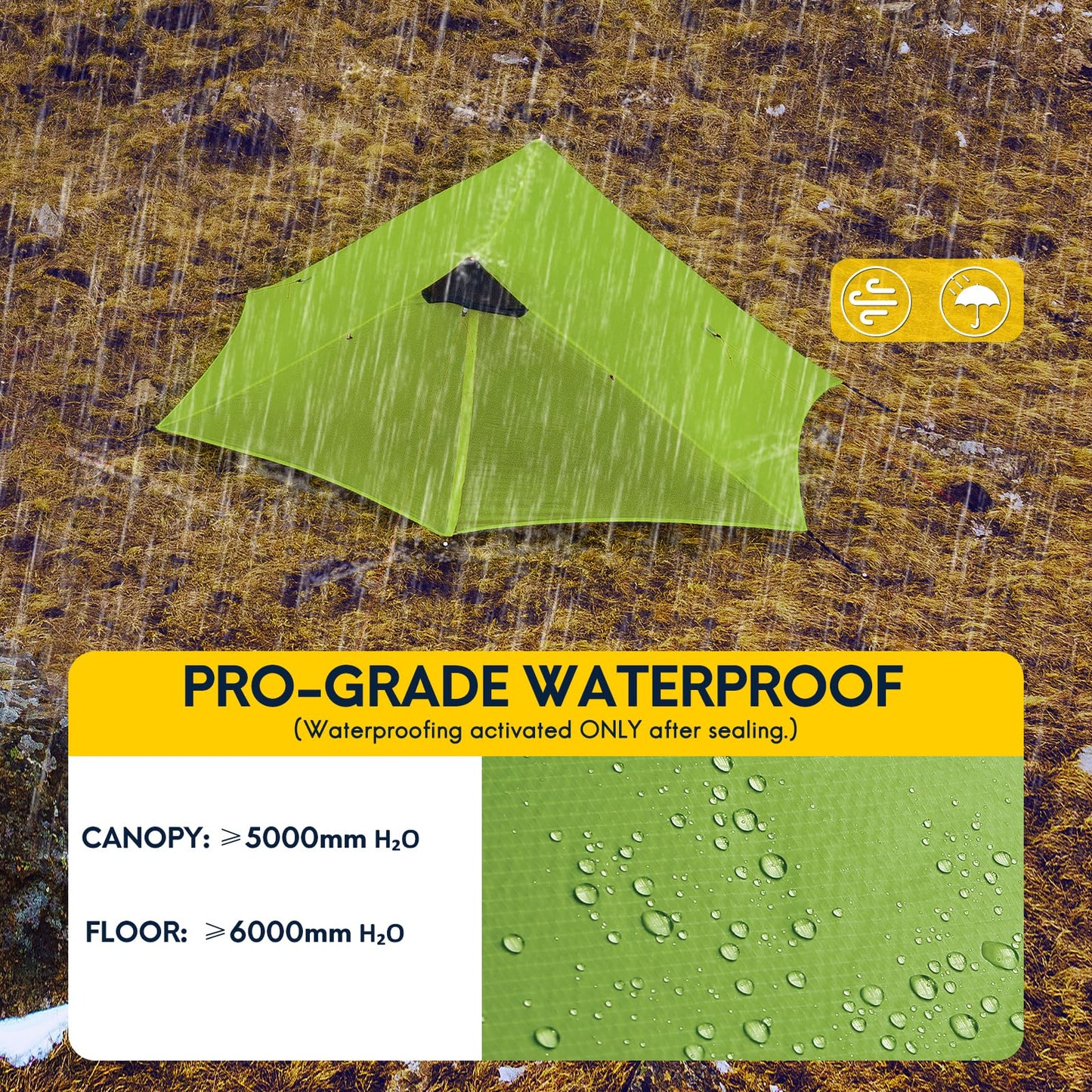 LANSHAN Ultralight Tent 3-Season Waterproof Backpacking Tent for 2 Person Camping, Climbing, Hiking, Travelling, Mountaineering, 2-Person, Green