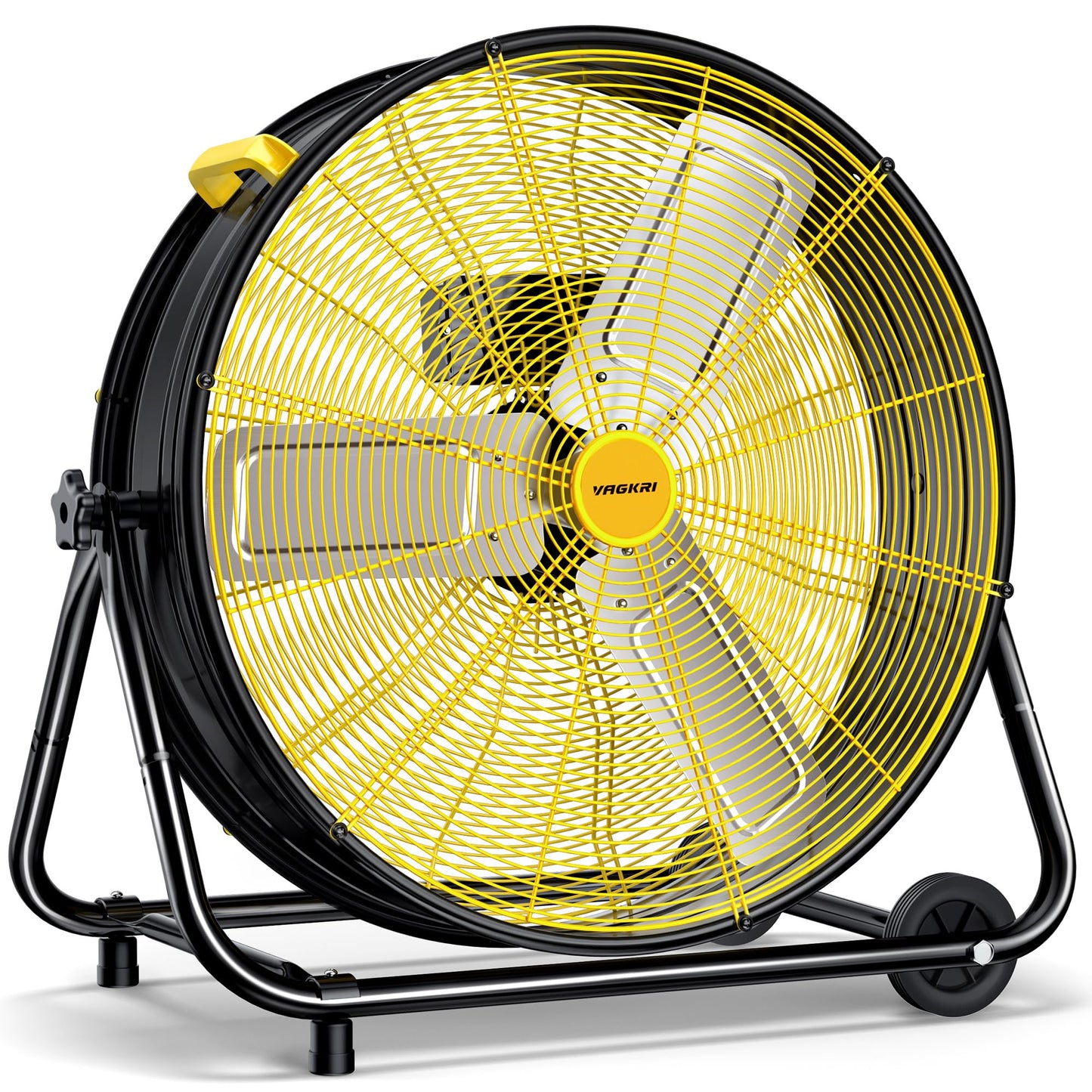 VAGKRI 24 Inch Industrial Drum Fan, 320W High Velocity Floor Fan, Heavy Duty Metal Air Circulator, 3 Speed and 360° Tilt with Handle Casters ETL Standard for Warehouse, Commercial,Basement