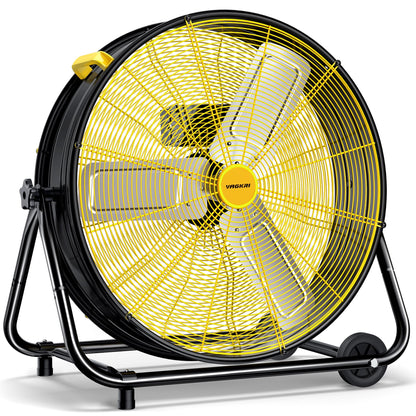 VAGKRI 24 Inch Industrial Drum Fan, 320W High Velocity Floor Fan, Heavy Duty Metal Air Circulator, 3 Speed and 360° Tilt with Handle Casters ETL Standard for Warehouse, Commercial,Basement
