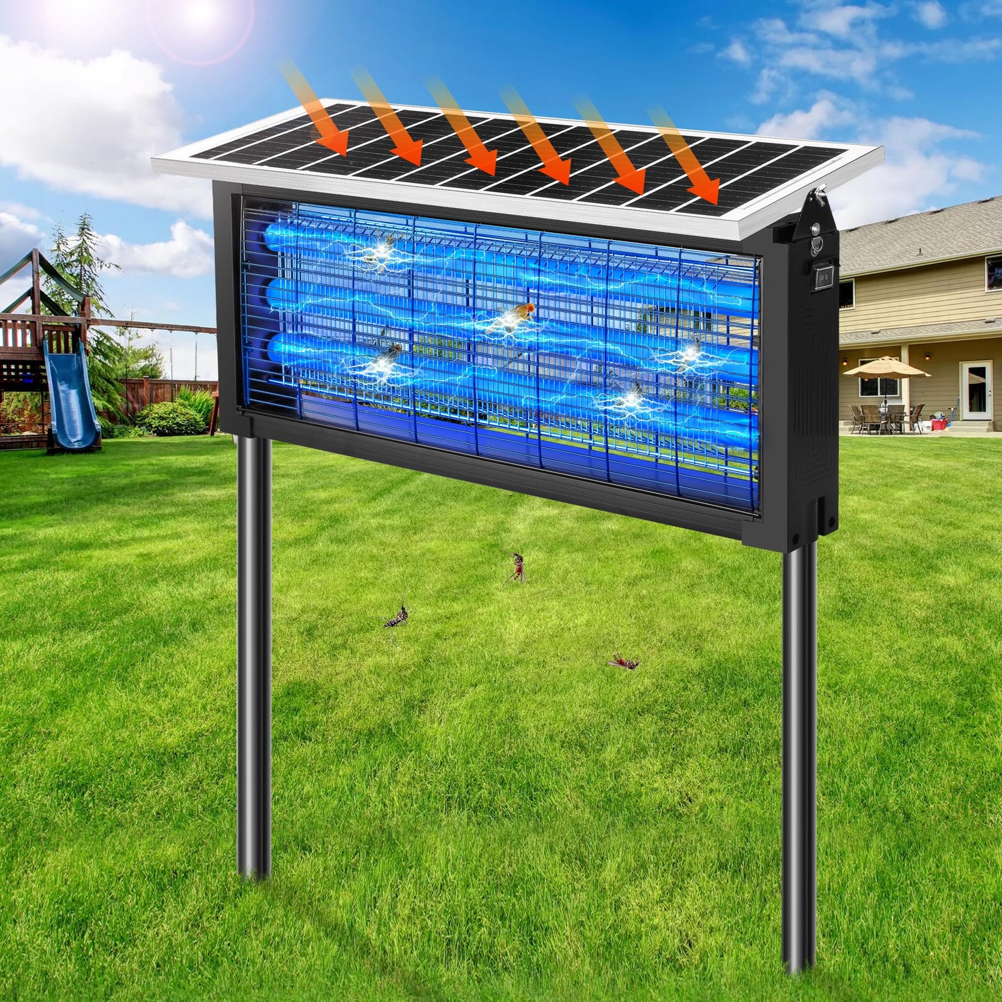 Solar Bug Zapper Outdoor - Mosquito Electric Fly Zapper 30W Waterproof - Cordless Solar Powered Bug Zapper for Patio Garden Backyard RV Camping Pond