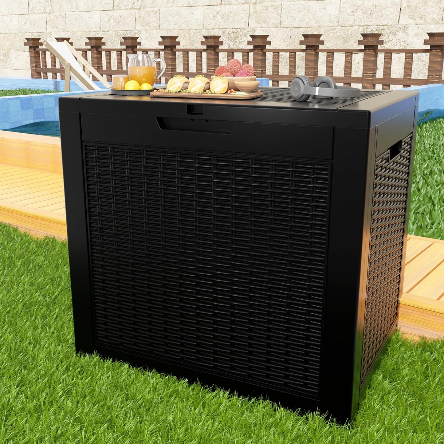 Regine Switzerland 37 Gallon Outdoor Deck Box - Lockable Waterproof Storage for Garden Tools & Cushions | Black