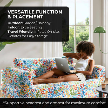 510 DESIGN Inflatable Couch Air Sofa - Blow Up Chair Portable with Handle & Tie-Down Loops, Weatherproof & Water Repellent Indoor/Outdoor Sofa for Patio, Camping, Pool, 67" Lx33 Wx28 D Multi