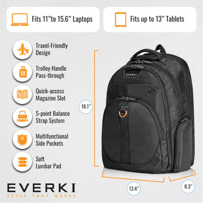 EVERKI Atlas Business Laptop Backpack (EKP121S15) with Orange Accessory Pouch & Rain Cover - Men's Backpack with 11"-15.6" Compartment, 29.5L Capacity - Travel-Friendly Backpack, Pouch & Cover Bundle