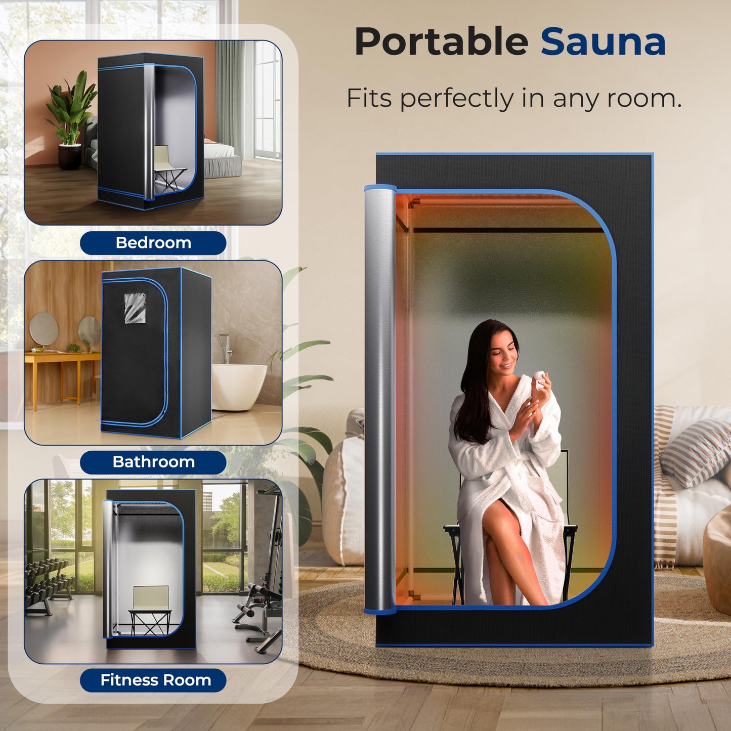 SereneLife Portable Steam Sauna Tent with Extra Large 4L Steamer - Includes Folding Sauna Chair, Remote Control w/ 9 Heat Levels for in-Home Spa - 2.9' x 2.9' x 5.9'