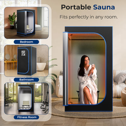 SereneLife Portable Steam Sauna Tent with Extra Large 4L Steamer - Includes Folding Sauna Chair, Remote Control w/ 9 Heat Levels for in-Home Spa - 2.9' x 2.9' x 5.9'