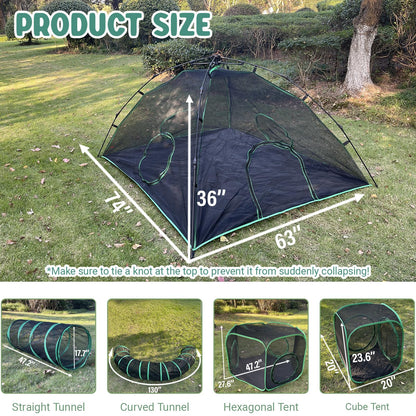 Pawtenda 6-in-1 Cat Tents for Outside, Portable Outdoor Cat Enclosures for Indoor Cats, Pet Play Cage with Tunnels for Outside, Outdoor Catio, Pet Playpen Including 3 Tents and 3 Tunnels