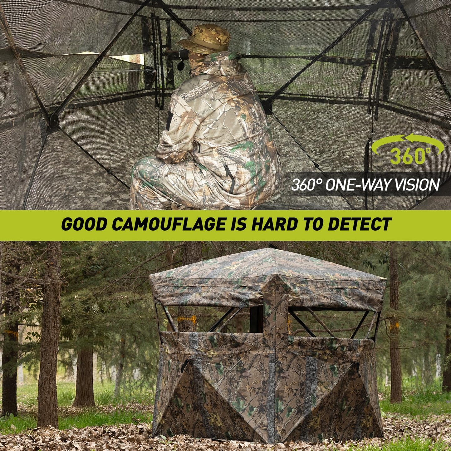 Mionovity Hunting Blind, 360° See Through Ground Blind for Turkey Hunting, Turkey Ground Blind, Hunting Blind for Turkey & Deer, 2-3 Person Pop Up Portable Camouflage Tent with Carrying Bag