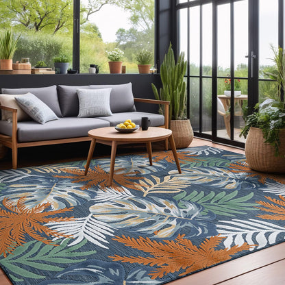 Luul Home Floral Indoor Outdoor Rugs 8x10 Large Area Rug for Living Room, Patio Decor, Kitchen, and Entryway Rug, Washable Stain Resistant Outside Carpet Midnight 8 x 10