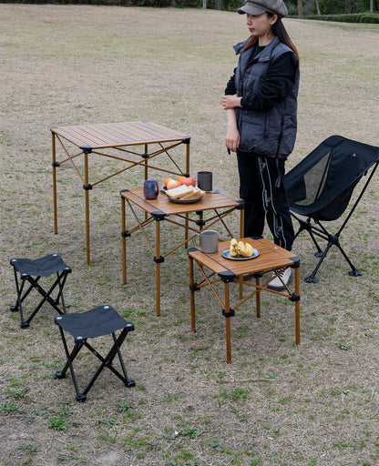 iClimb 1 Stable Square Table and 1 Heavy Duty Compact Folding Chair Bundle for Adults Outdoor Camping Glamping Concert Beach Backyard RV Travelling