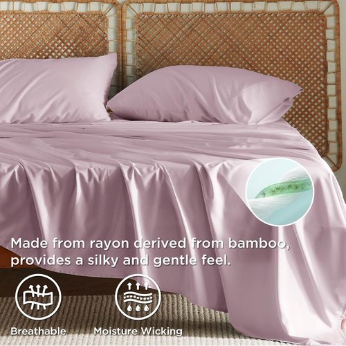 Bedsure Cooling Bed Sheets - Breathable Rayon from Bamboo | Full Size, Deep Pocket Up to 16 Inches, Lavender