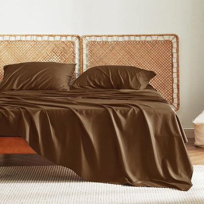 Bedsure Cooling California King Sheet Set - Breathable Rayon from Bamboo, Soft & Luxurious, Deep Pocket Up to 16 Inches, Brown