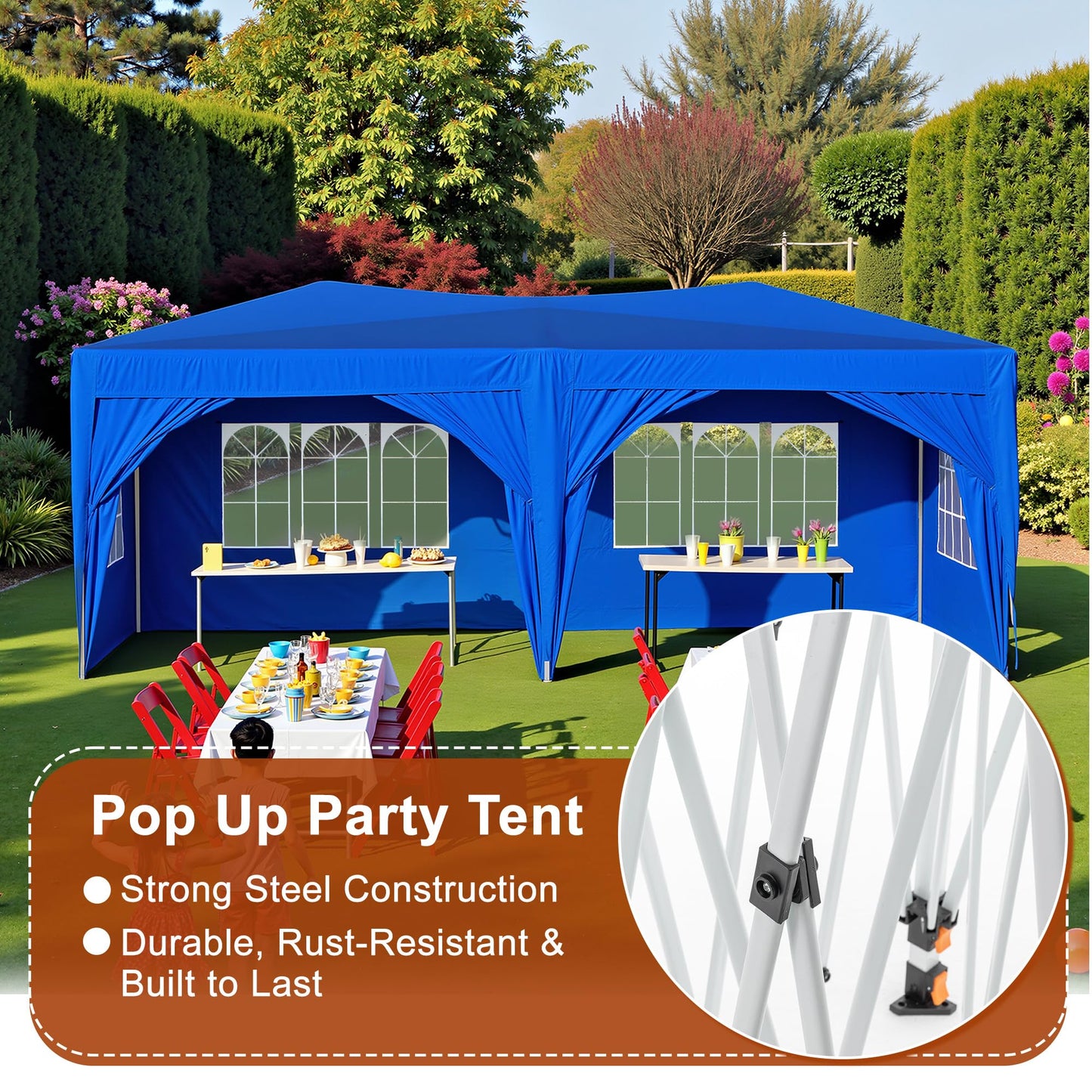 Osparple 10x20 FT Pop Up Canopy Tent, Outdoor Party Tent for Wedding with 6 Removable Sidewalls, Heavy Duty Waterproof Patio Canopy for Backyard, Garden, Lawn - Blue