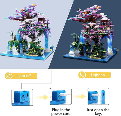 The Moon Palace Chinese Architecture Micro Building Blocks Set with LED Lights 4574PCS Cherry Blossom Tree Model Kit Collectible Cultural Gift for Adults &amp Teens