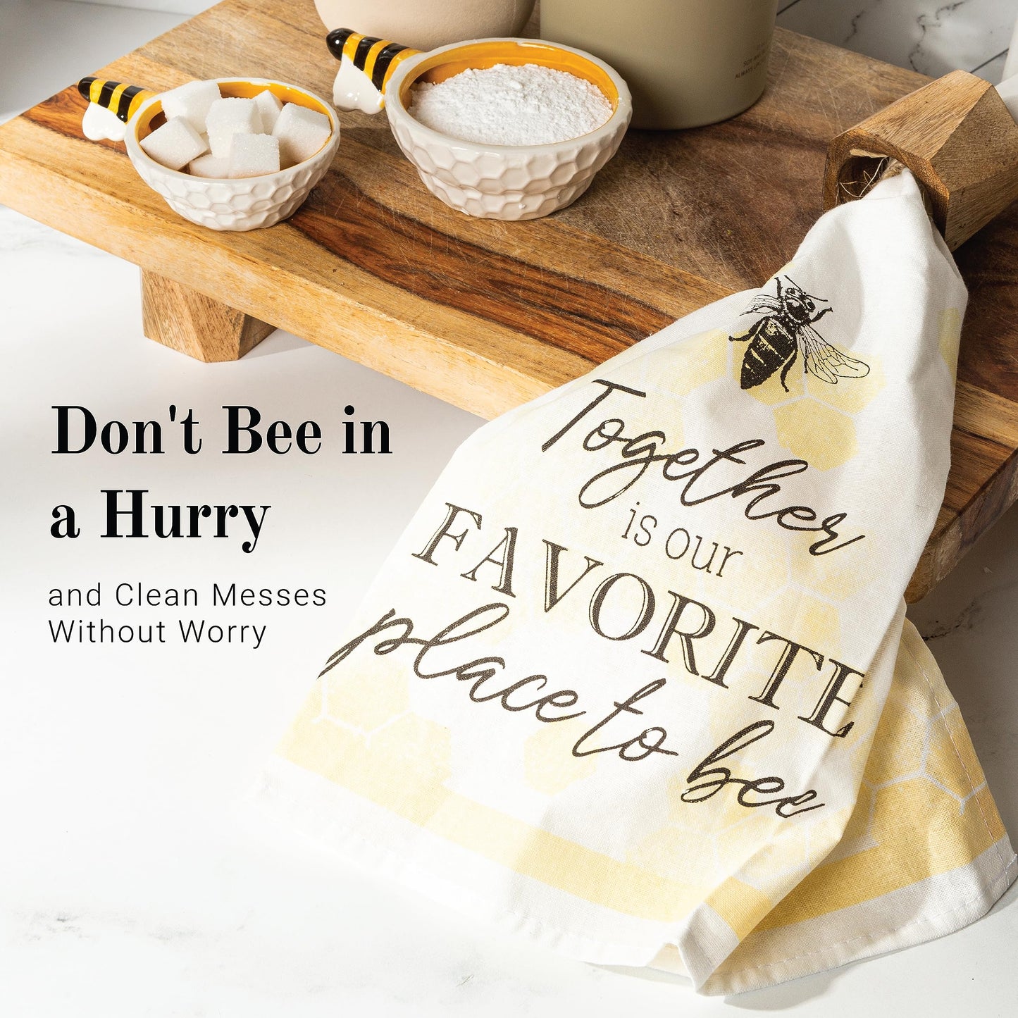Young's Inc. Cotton Dish Towels - Set of 2 - Absorbent Tea Towels for Drying Dishes, Glassware, and Hands - Spring Bathroom and Kitchen Decor - Honey Bee