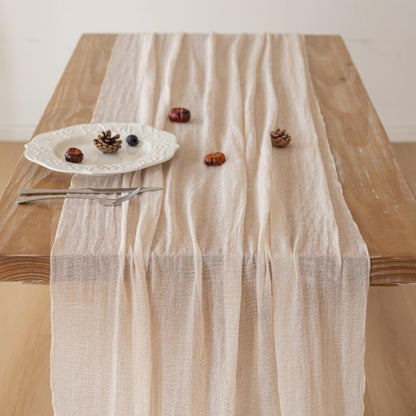 Keketoarrange 10pcs Beige Cheesecloth Table Runner Gauze Rustic 120 Inch 10 FT for Wedding Baby Shower Bridal Shower Birthday Engagement Garden Party Long Sheer Boho Spring Home Decorations